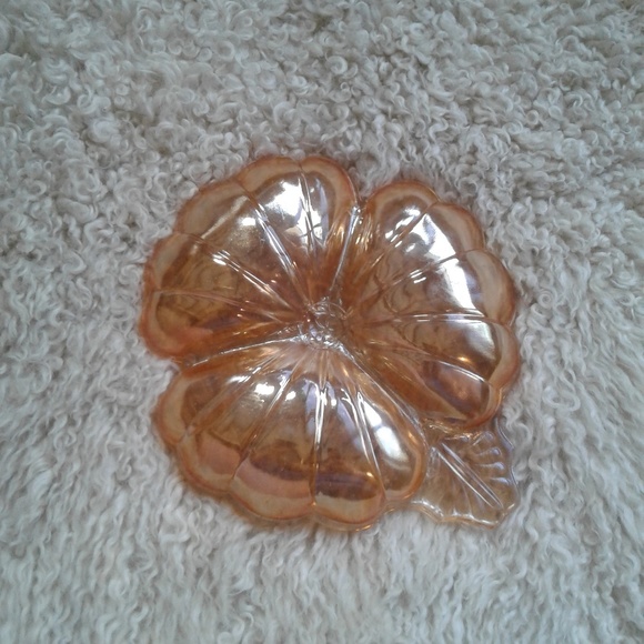Vintage Orange Iridescent Glass Flower Dish - Picture 2 of 2